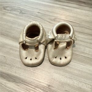 Freshly Picked Platinum Mary Jane Leather Moccasins for Kids